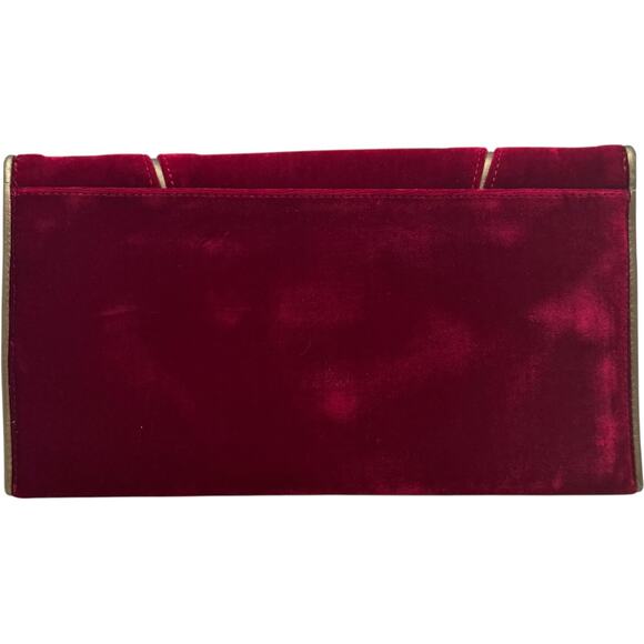 Cole Haan Masquerade Envelope Clutch Velvet Leather Red Gold - Picture 3 of 8